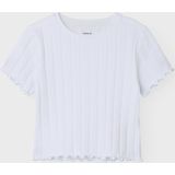 T-shirt - Ribtricot - Gestreept - Korte Mouwen - Hoge Hals - Cropped Fit