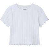 T-shirt - Ribtricot - Gestreept - Korte Mouwen - Hoge Hals - Cropped Fit