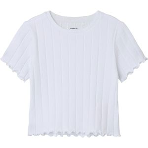 T-shirt - Ribtricot - Gestreept - Korte Mouwen - Hoge Hals - Cropped Fit