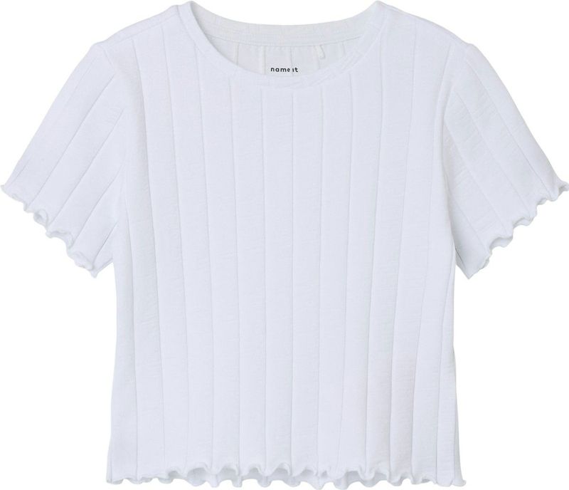 T-shirt - Ribtricot - Gestreept - Korte Mouwen - Hoge Hals - Cropped Fit