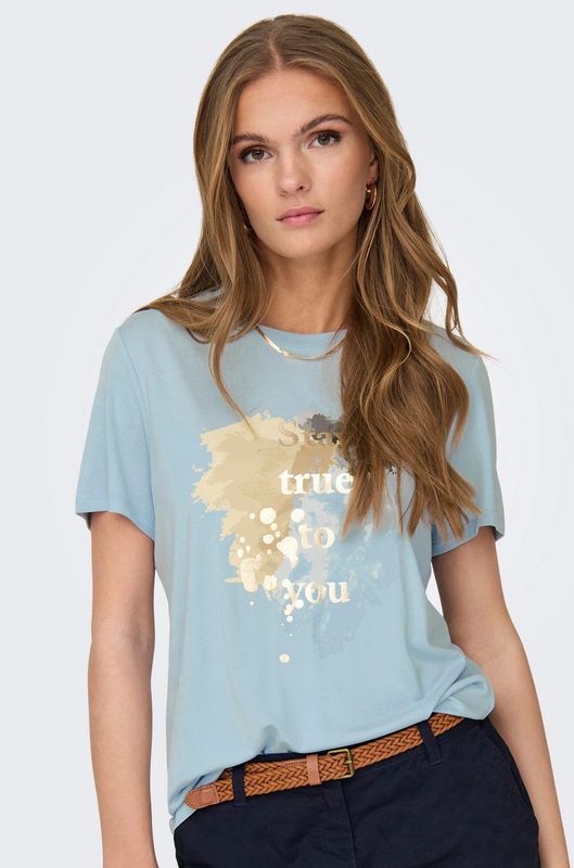 Only - ONLFREE LIFE REG S/S LEAF TOP BOX JRS - T-shirt - Cashmere Blue