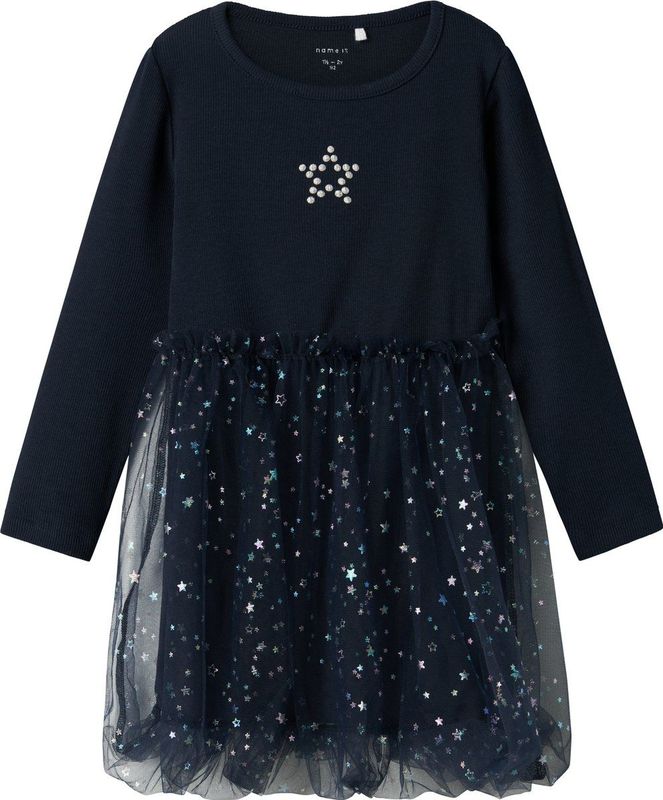 Name It - NMFRARANA LS DRESS - Tule Jurk - Dark Sapphire - Glitterprint