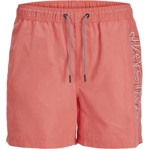 Jack & Jones Junior Jongens Zwemshort JPSTFIJI Double Logo Effen Hot Coral - Maat 128