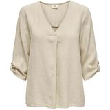 Jacqueline de Yong - Say 3/4 Linen V-Neck Top - Oatmeal