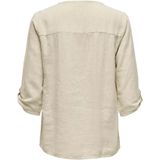 Jacqueline de Yong - Say 3/4 Linen V-Neck Top - Oatmeal