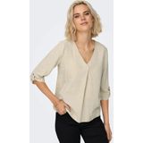 Jacqueline de Yong - Say 3/4 Linen V-Neck Top - Oatmeal