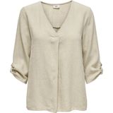 Jacqueline de Yong - Say 3/4 Linen V-Neck Top - Oatmeal