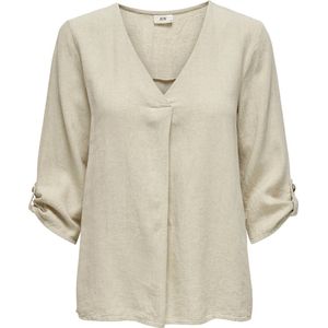 Jacqueline de Yong - Say 3/4 Linen V-Neck Top - Oatmeal