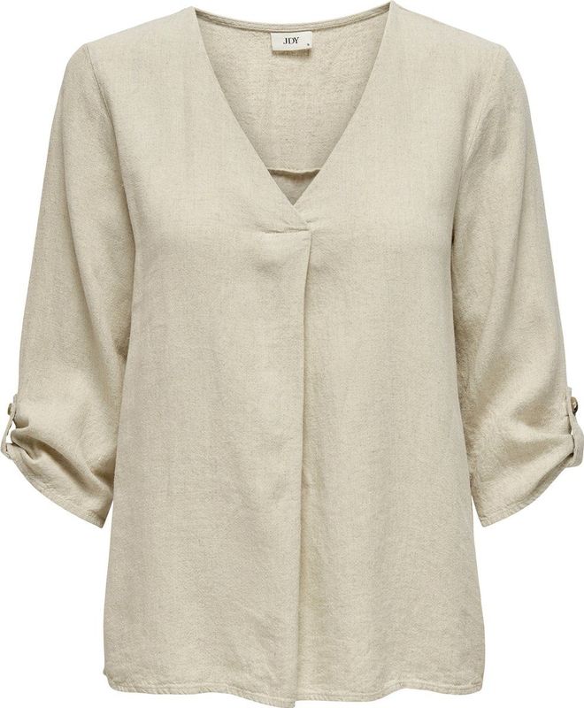 Jacqueline de Yong - Say 3/4 Linen V-Neck Top - Oatmeal