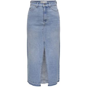 JDY - Lange High-Waist Denim Rok met Split en Gerafelde Zoom