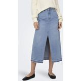 JDY - Lange High-Waist Denim Rok met Split en Gerafelde Zoom