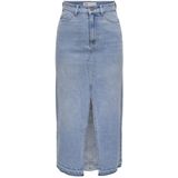 JDY - Lange High-Waist Denim Rok met Split en Gerafelde Zoom