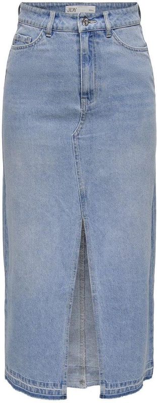 JDY - Lange High-Waist Denim Rok met Split en Gerafelde Zoom