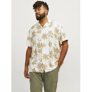 Jack&Jones - Geprinte Overhemd - Beige - Korte Mouw - Wijde Fit