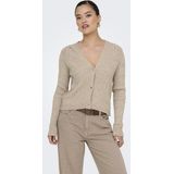 ONLY - ONLKatia - Gebreid Vest - Cappuccino - V-hals - Lange Mouw