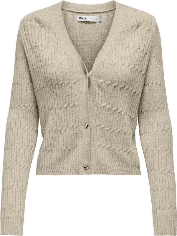 ONLY - ONLKatia - Gebreid Vest - Cappuccino - V-hals - Lange Mouw