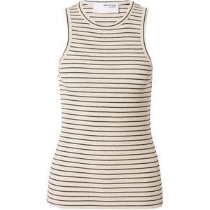 Selected Femme Slfanna Noos Gestreepte tanktop met ronde hals voor dames, Crème