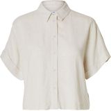 Selected Femme Blouse Beige - Kraag - SLFVIVA SS Cropped Shirt