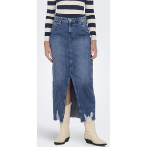 Emma - Denim Kokerrok met Gefranjerde Zoom en Cut-outs