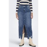 Emma - Denim Kokerrok met Gefranjerde Zoom en Cut-outs