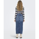 Emma - Denim Kokerrok met Gefranjerde Zoom en Cut-outs