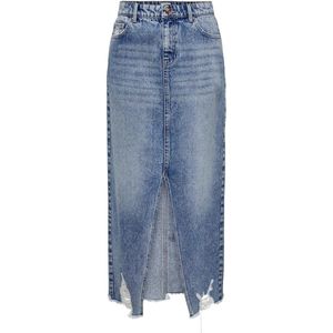 Emma - Denim Kokerrok met Gefranjerde Zoom en Cut-outs