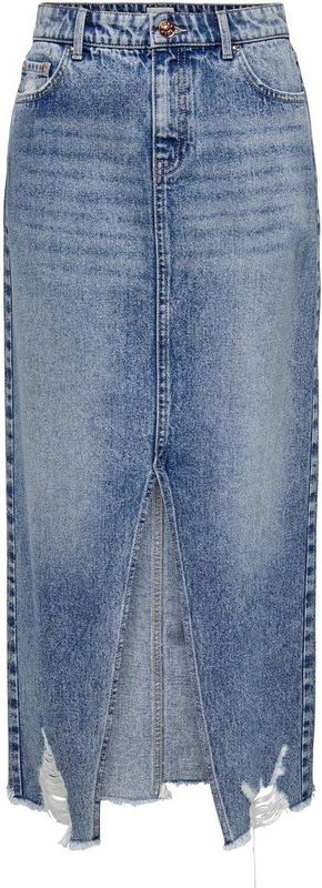 Emma - Denim Kokerrok met Gefranjerde Zoom en Cut-outs