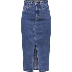 Denim Rok - Midilengte - Blauw - Denim - Rits- en Achterzakken