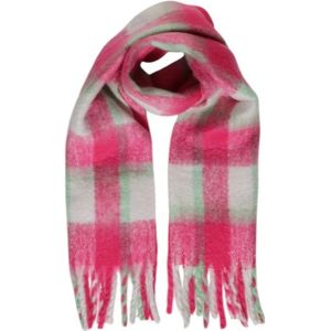 Only - Roze Geruite Sjaal - Polyester - Met Franjes