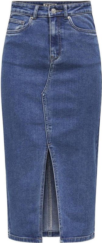 Denim Rok - Midilengte - Blauw - Denim - Rits- en Achterzakken