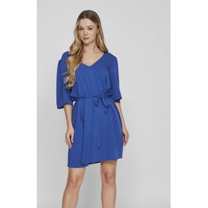 VILA - Rechte Jurk - Blauw - Viscose - Korte Mouwen - V-hals