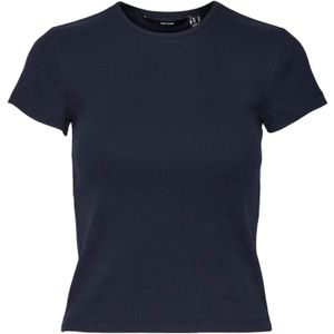 VERO MODA - Vmchloe Ss Short Top - T-shirt - Navy Blazer - Katoen