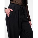 Pieces - Broek - Zwart - Linnen - Elastieke Tailleband