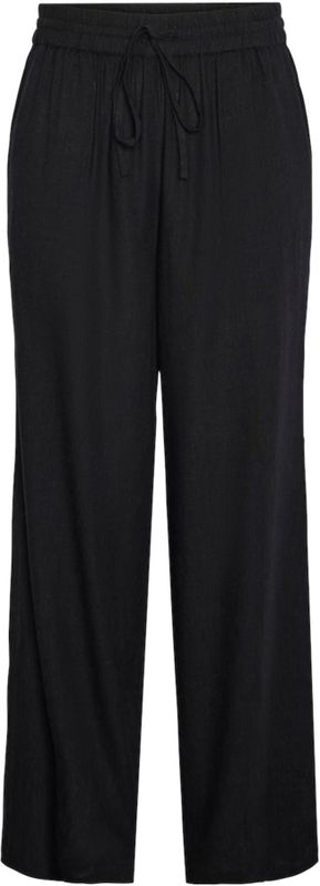 Pieces - Broek - Zwart - Linnen - Elastieke Tailleband