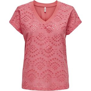 Only T-shirt Onllulu Life V-neck Top Box Jrs 15324523 Coral Paradise/broderie Dames Maat - S