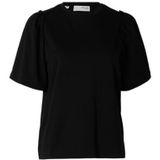 Selected Femme - Penelope 2/4 Ruffle Tee Noos - Top - Zwart - Katoen