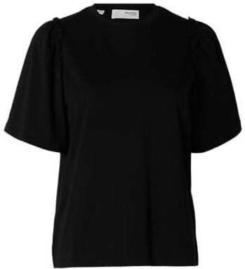 Selected Femme - Penelope 2/4 Ruffle Tee Noos - Top - Zwart - Katoen