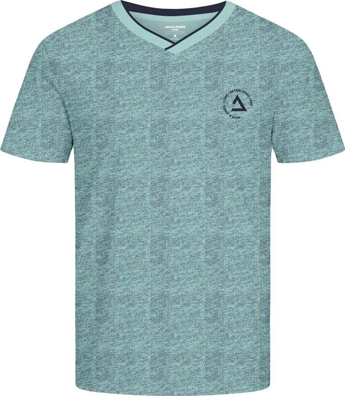 Jack & Jones - Basic T-shirt - Blauw - Katoen/Polyester - V-hals met Rubberprint