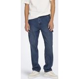 EDGE - Regular Fit Jeans - Licht Verwassen Dark Denim Look - Mid Waist