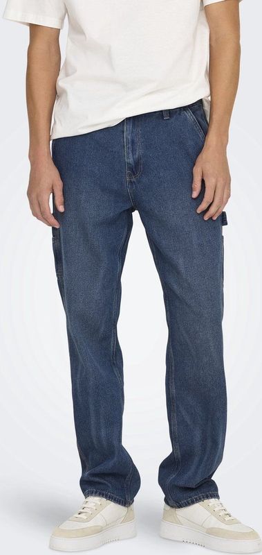 EDGE - Regular Fit Jeans - Licht Verwassen Dark Denim Look - Mid Waist