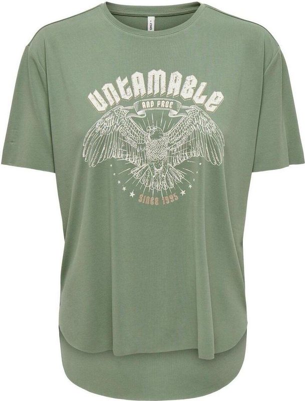 Only T-shirt Onlfree Life S s Print Top Box Jrs 15325533 Hedge Green untamable Dames