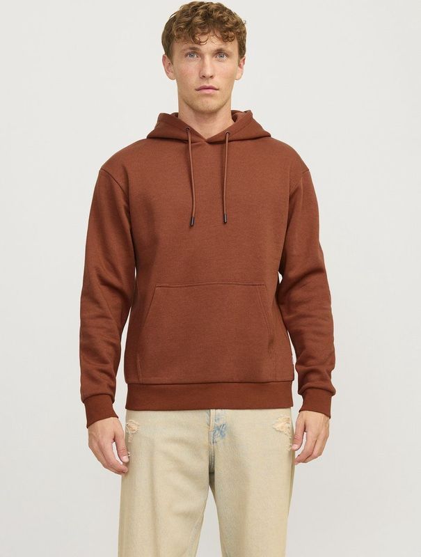JACK & JONES Bradley sweat hood regular fit, heren hoodie katoenmengsel met capuchon, cognac bruin