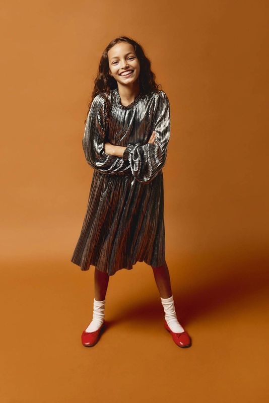 NAME IT Nkfritallica Ls Dress Pb jurk voor meisjes, Zilverkleurig., 128