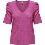 Only T-shirt Onlrosa S s V-neck Puff Top Jrs 15320640 Raspberry Rose Dames