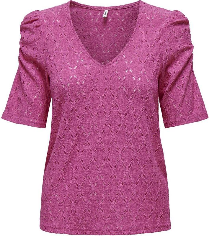 Only T-shirt Onlrosa S s V-neck Puff Top Jrs 15320640 Raspberry Rose Dames