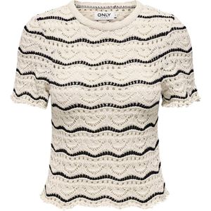 ONLY Gestreepte Gebreide Top ONLANNASOFIA met Ingebreid Patroon Creme/ Zwart