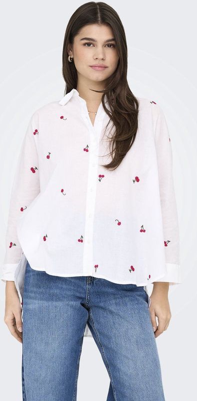 Only Ls Emb Shirt Noos - Stralend Wit - Laag Model - Lange Mouwen