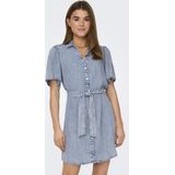 Blousejurk - Denim - Boven-dijlengte - Korte Mouwen - V-hals