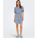 Blousejurk - Denim - Boven-dijlengte - Korte Mouwen - V-hals