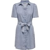 Blousejurk - Denim - Boven-dijlengte - Korte Mouwen - V-hals